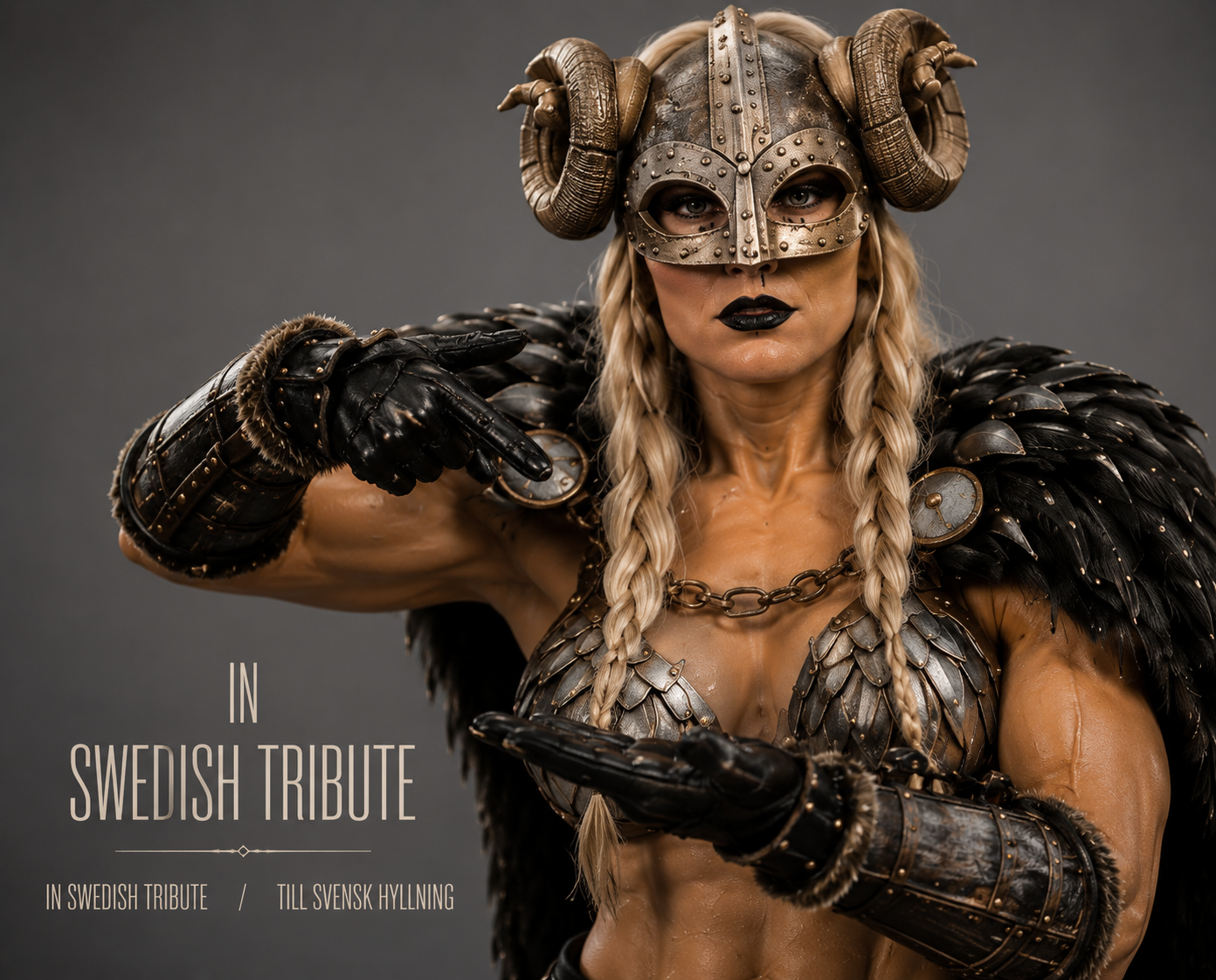 The viking dominatrix is posing a close up a shes a professional dominatrix